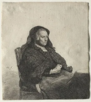 1606 1669 Prints: The Artists Mother Seated at a Table, Looking Right: Three Quarter Length, c. 1631