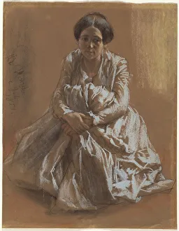 Menzel Adolph Friedrich Erdmann Von Prints: The Artist's Sister Emilie, 1851. Creator: Adolph Menzel