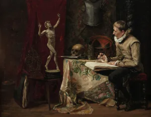 The Artist's Studio, with self-portrait, late 19th century. Creator: Hugo Birger