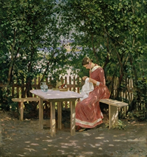 Shady Prints: The Artist's Wife in the Arbour, 1889. Creator: Gerhard Munthe