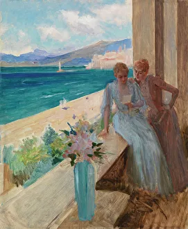 Artists Wife Prints: The Artist's Wife and Emilia von Etter on a Balcony in Cannes