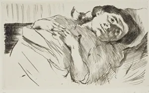 Day Dream Prints: The artist's wife - Kranke Frau, 1914. Creator: Lovis Corinth