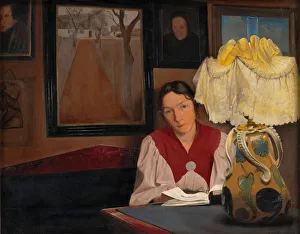 Reading Woman Prints: The Artists Wife by Lamplight, 1898. Creator: Ring, Laurits Andersen (1854-1933)