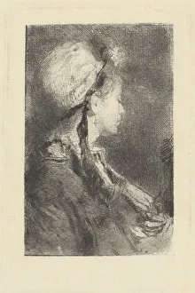 Bianchi Prints: The Artists Wife in Profile Facing Right, c. 1880. Creator: Mose, Bianchi