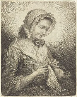 The Artist's Wife Sewing, 1753. Creator: Georg Friedrich Schmidt