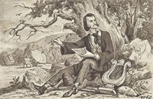 Inspiration Prints: The arts: poet, lyre, painter, around 1870. Creator: Joseph Eugen Horwarter