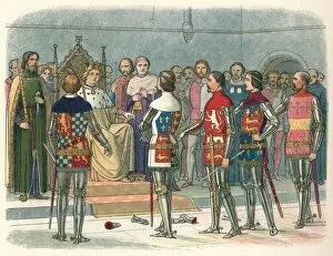 Arundel Gallery: Arundel, Gloucester, Nottingham, Derby and Warwick, before the king, 1387 (1864)