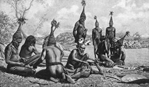 Hammerton Collection: Arunta tribesmen of central Australia preparing a new corroboree, 1922. Artist: Baldwin Spencer