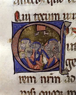 Sacramentary Prints: The Ascension of Jesus, illuminated capital letter from Episcopal Sacramentary of Elna
