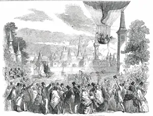 Ballooning Prints: Ascent of the Nassau Balloon, from Vauxhall Gardens, on Saturday, 1850. Creator: Unknown