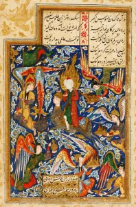 Muhammad Prints: The Ascent of Prophet Muhammad into the Heaven, c. 1580. Artist: Iranian master
