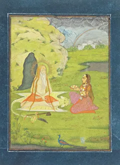 Sadu Prints: An Ascetic Receiving an Offering from a Woman, between c1725 and c1750. Creator: Unknown