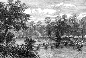 Africans Prints: The Ashantee War: the Camp at Prah-Su - native artillery crossing the river