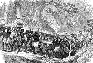 Africans Prints: The Ashantee War: convoy of sick and wounded crossing a river on the road from Coomassie