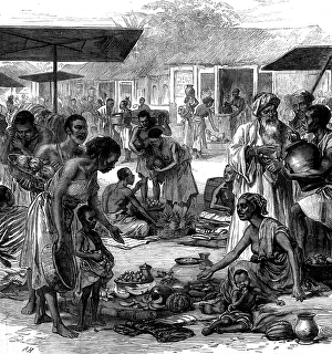 Sugarcane Prints: The Ashantee War: the market-place at Coomassie, 1873. Creator: Unknown