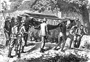Gold Coast Prints: The Ashantee War: wounded officer of the 42nd borne from the field by native hammock-men