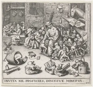 Schoolmistress Prints: The Ass in the School. Artist: Heyden, Pieter, van der (1538-1572)