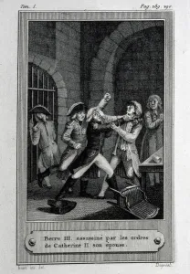 The Assassination of Emperor of Russia Peter III Fyodorovich on 17 July 1762. Artist: French master The Assassination of Emperor of Russia Peter III Fyodorovich on 17 July 1762. Artist: French master