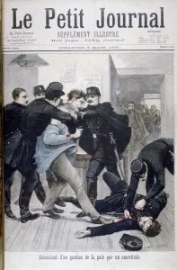 Assassination of a Policeman by an Anarchist, 1895. Artist: Lionel Noel Royer Assassination of a Policeman by an Anarchist, 1895. Artist: Lionel Noel Royer