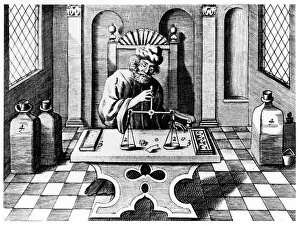 Assayer testing samples of gold and silver, 1683