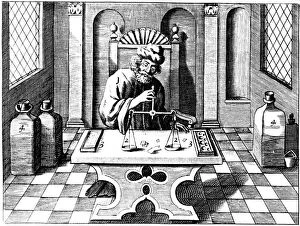 Assayer testing samples of gold or silver using a balance, 1683. Artist: Lazarus Ercker