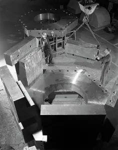 Assembling Gallery: Assembling a bubble chamber at the Edgar Allen Steel Co, Sheffield, 1964. Artist