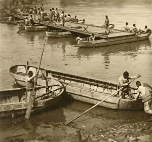 Assembled Collection: Assembling a pontoon bridge, c1914-c1918