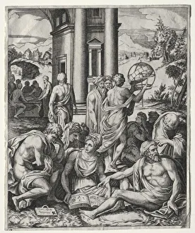 Marco Dente Prints: An Assembly of Scholars, c. 1515 / 1527. Creator: Marco Dente (Italian, c. 1486-1527)