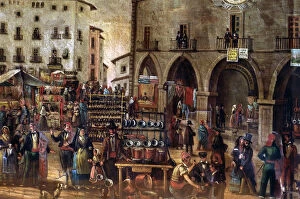 Images Dated 26th February 2013: Assumption Fair in the Main Square of Manresa, detail of a painting by Maria Folch