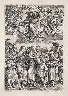 1500 1564 Prints: The Assumption of the Virgin, 1517. Creator: Domenico Campagnola (Italian, 1500-1564)