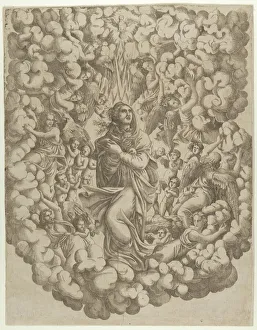 Angels Collection: The Assumption of the Virgin, 1540-50. Creator: Master IQV