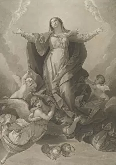 The assumption of the Virgin, who rises with arms outstretched