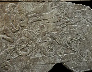 Babylonia Prints: Assyrian army crosses a river, 885-860 BC. Creator: Assyrian Art