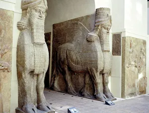 Human Prints: Assyrian sculptures of human-headed winged bulls at the palace gateway