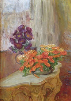 Orange Collection: Asters and marigolds, (c1900s). Creator: Ida Eléonora de Schulzenheim