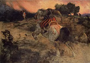 Legendary Prints: Astolf Riding Away with the Head of Orill, 1873. Creator: Arnold Bocklin