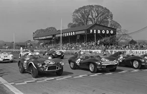 Start Prints: Aston Martin DB3S, Stirling Moss on grid at Goodwood International Sports Car Race 1956