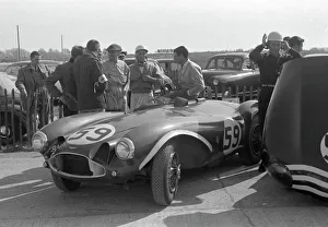 S Moss Prints: Aston Martin DB3S, Stirling Moss in paddock at Goodwood International Sports Car Race 1956