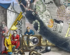 Astonomers looking through a telescope, 1660-1661. Artist: Andreas Cellarius