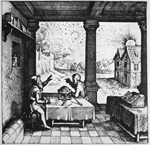 Prediction Prints: An astrologer casting a horoscope, 1617 (late 19th century)