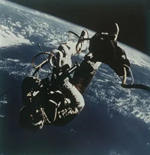 Astronaut Edward White performs the first American spacewalk, 3 June 1965. Creator Astronaut Edward White performs the first American spacewalk, 3 June 1965. Creator