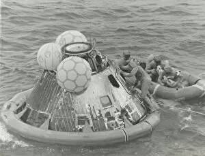 Lifeboat Collection: [Astronauts in Lifeboat After Apollo 11 Splashdown], 1969. Creator: NASA
