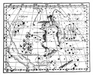 Astronomical map, centred on the constellation of Hercules, 1775. Artist: Jean Fortin Astronomical map, centred on the constellation of Hercules, 1775. Artist: Jean Fortin