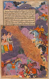 Hindu Prints: Asvatthama Fires the Narayana Weapon (Cosmic Fire) at the Pandavas, Folio... ca. 1616-17