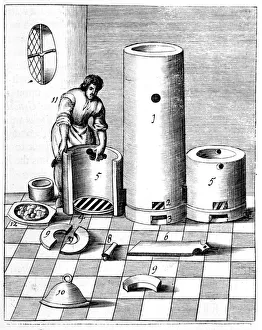 Athanor or Slow Harry, a self-feeding furnace maintaining a constant temperature, 1683