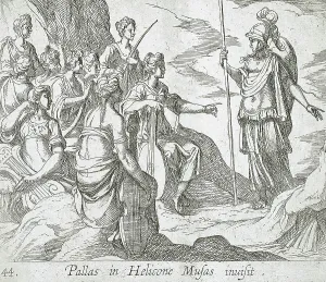 Athene Prints: Athena with the Muses, published 1606. Creators: Antonio Tempesta, Wilhelm Janson