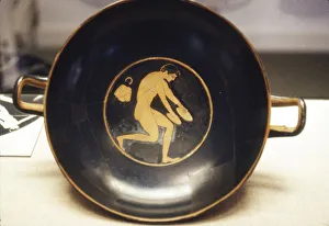 Athlete Prints: Athlete with Jumping-Weight, detail of Greek Kylix, (drinking-cup), c6th century BC