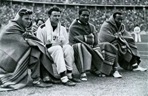 Athletics Gallery: Athletes Frank Wykoff, Paul Hanni, Ralph Metcalfe and Jesse Owens, Berlin Olympics, 1936