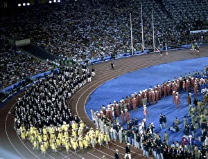 Games Prints: Athletes parade during the opening ceremony of the 1992 Barcelona Olympic Games