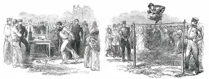 Athletic Games at the Royal Military Academy, Woolwich - Running High Jump, 1850. Creator: Unknown
